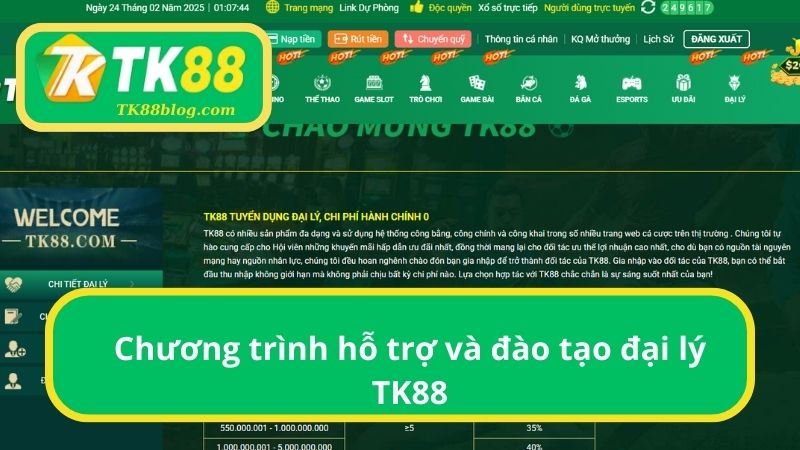 Chương trình hỗ trợ và đào tạo đại lý TK88